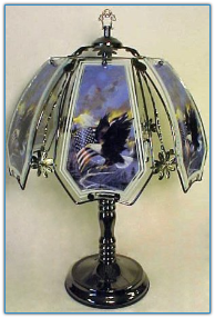 Eagle and US Flag Touch Lamp - Black Chrome