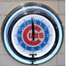 Chicago Cubs Double Neon Clock